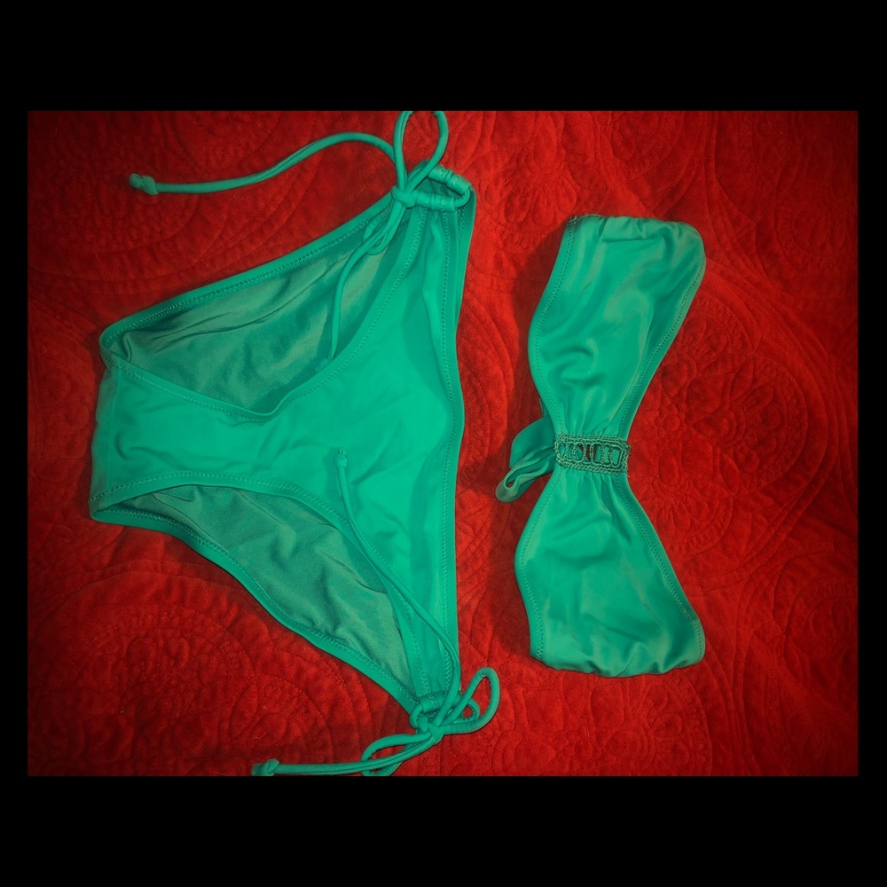 Teal strapless bikini